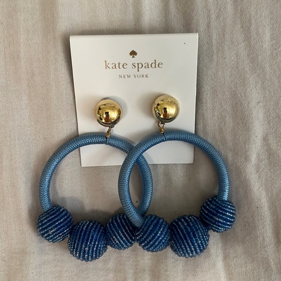 Brand New Blue Kate Spade Dangle / Hoop Thread Earrings with Balls - Picture 1 of 4